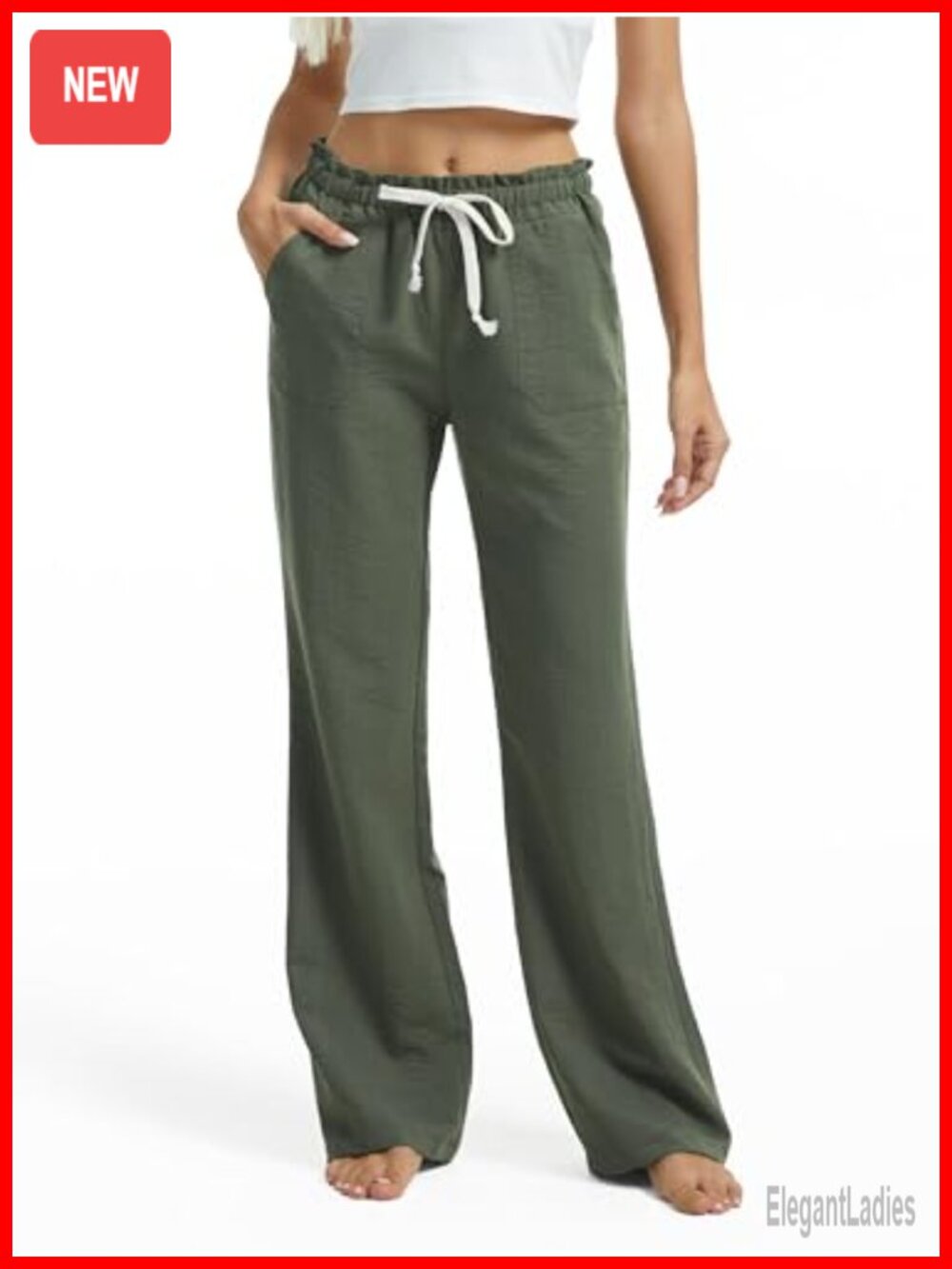 Tall Women Linen Blend Casual Pants Drawstring Smocked Waist Trousers Pockets
